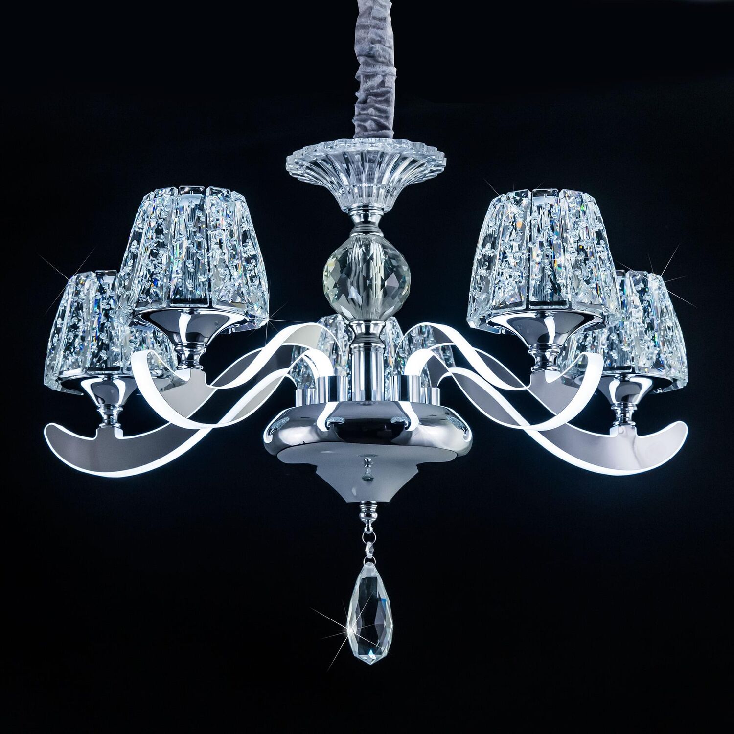 Подвесная люстра Citilux Montserrat EL338P05, арматура хром, плафоны акрил белый