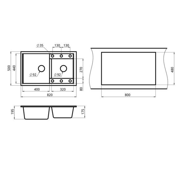 Кухонная мойка Granula GR-8201 BG 82x50, 2 чаши, цвет графит