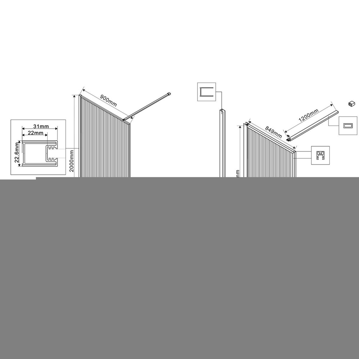 Душевая перегородка Vincea Walk-In VSW-1HP 90x200, стекло рифленое, профиль вороненая сталь - фото 1