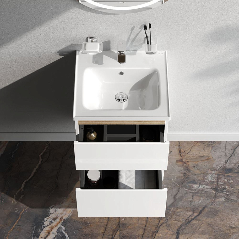 Тумба под раковину AM.PM X-Joy 50 подвесная, цвет белый глянец/дерево - фото 1