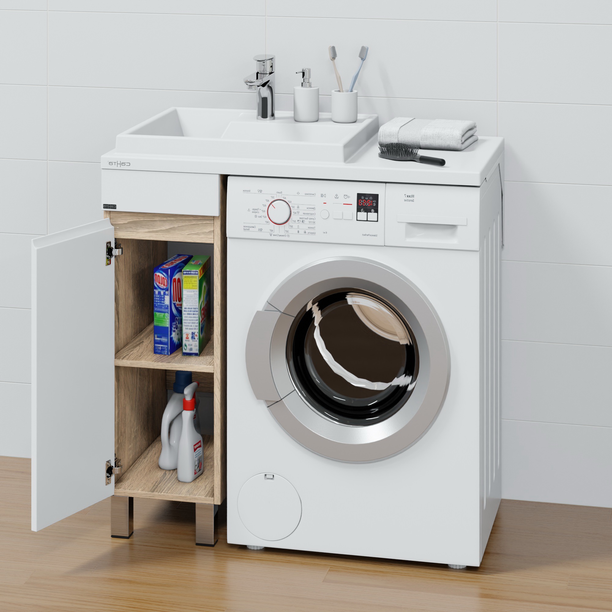 Тумба под раковину Санта Марс 29, цвет белый / янтарное дерево - фото 1