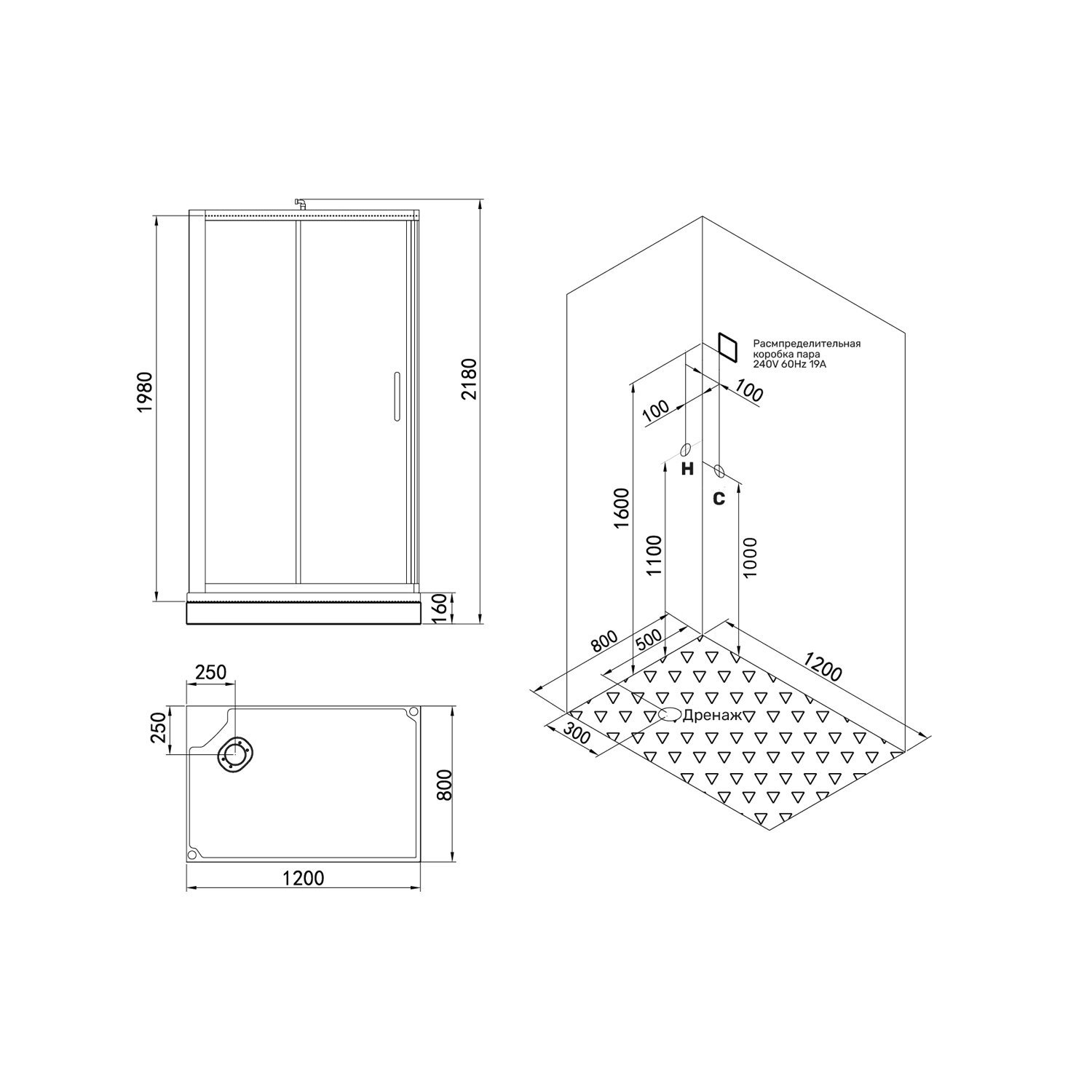 Душевая кабина SSWW BU621L 120х80, левая, стекло тонированное, профиль графит, с гидромассажем, с баней