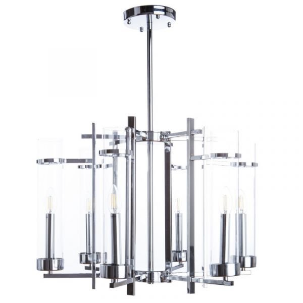 Потолочная люстра Arte Lamp Hugo A1688LM-6CC, арматура хром, плафоны стекло прозрачное, 61х61 см