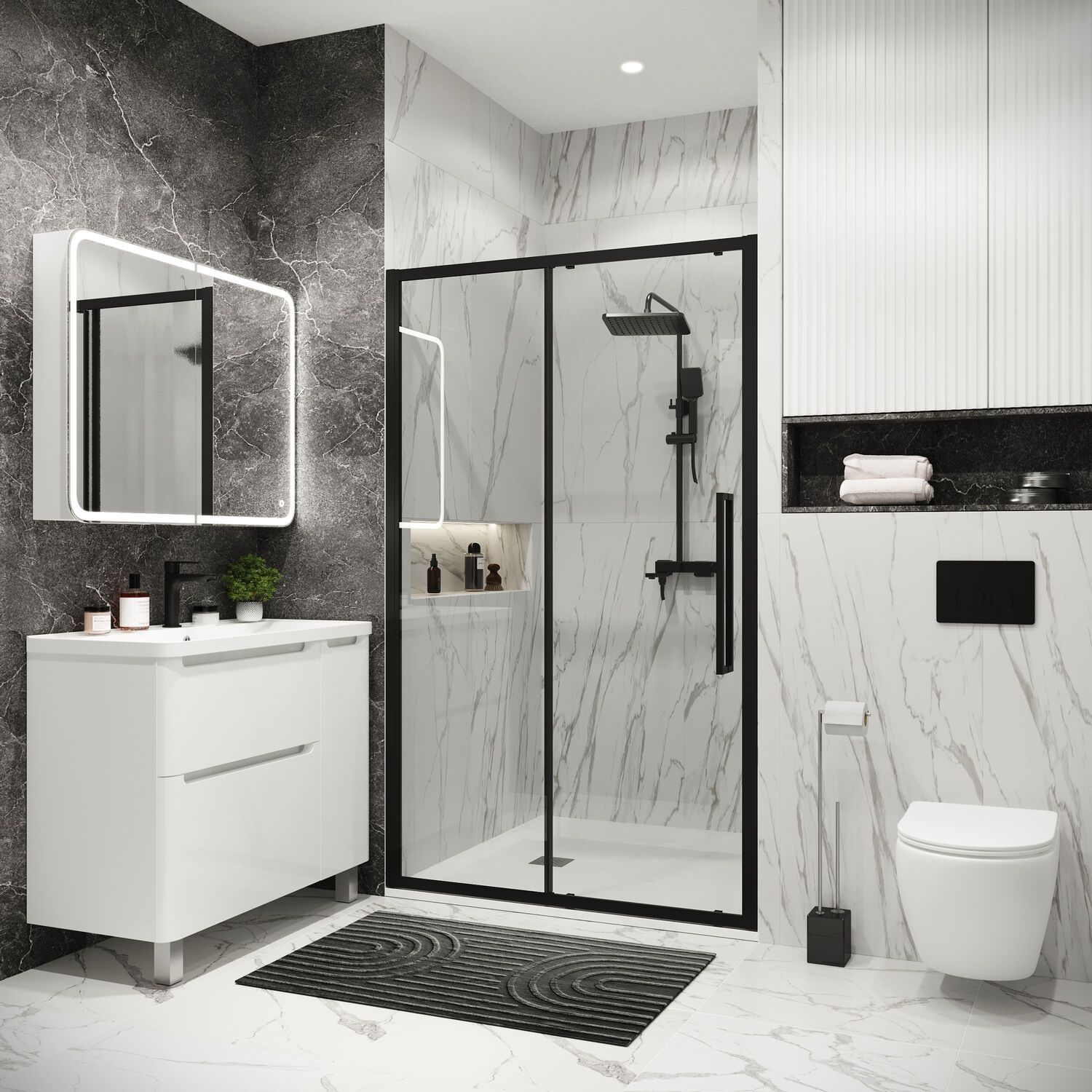 Душевая дверь Grossman Cosmo 100.K33.02.120.21.00 120х195, стекло прозрачное, профиль черный матовый - фото 1