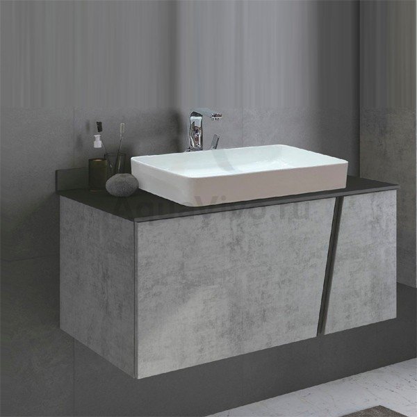 Мебель для ванной Comforty Эдинбург 90, с раковиной 60 см, цвет бетон светлый / черный - фото 1
