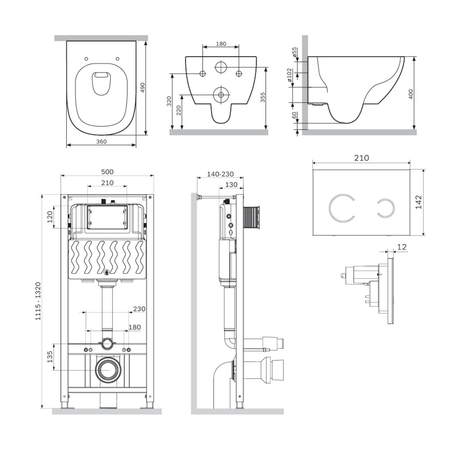 Комплект AM.PM IS450B38.9X1900: Инсталляция Pro + Кнопка Touchless Pro стекло черное + Унитаз Above Aquaspin C9X1900SC белый - фото 1