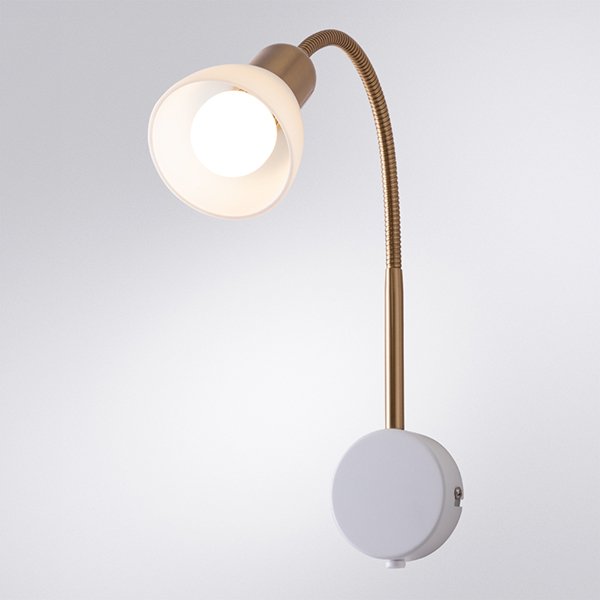 Бра Arte Lamp Falena A3116AP-1WH, арматура белая / бронза, плафон стекло белое, 7х8 см - фото 1