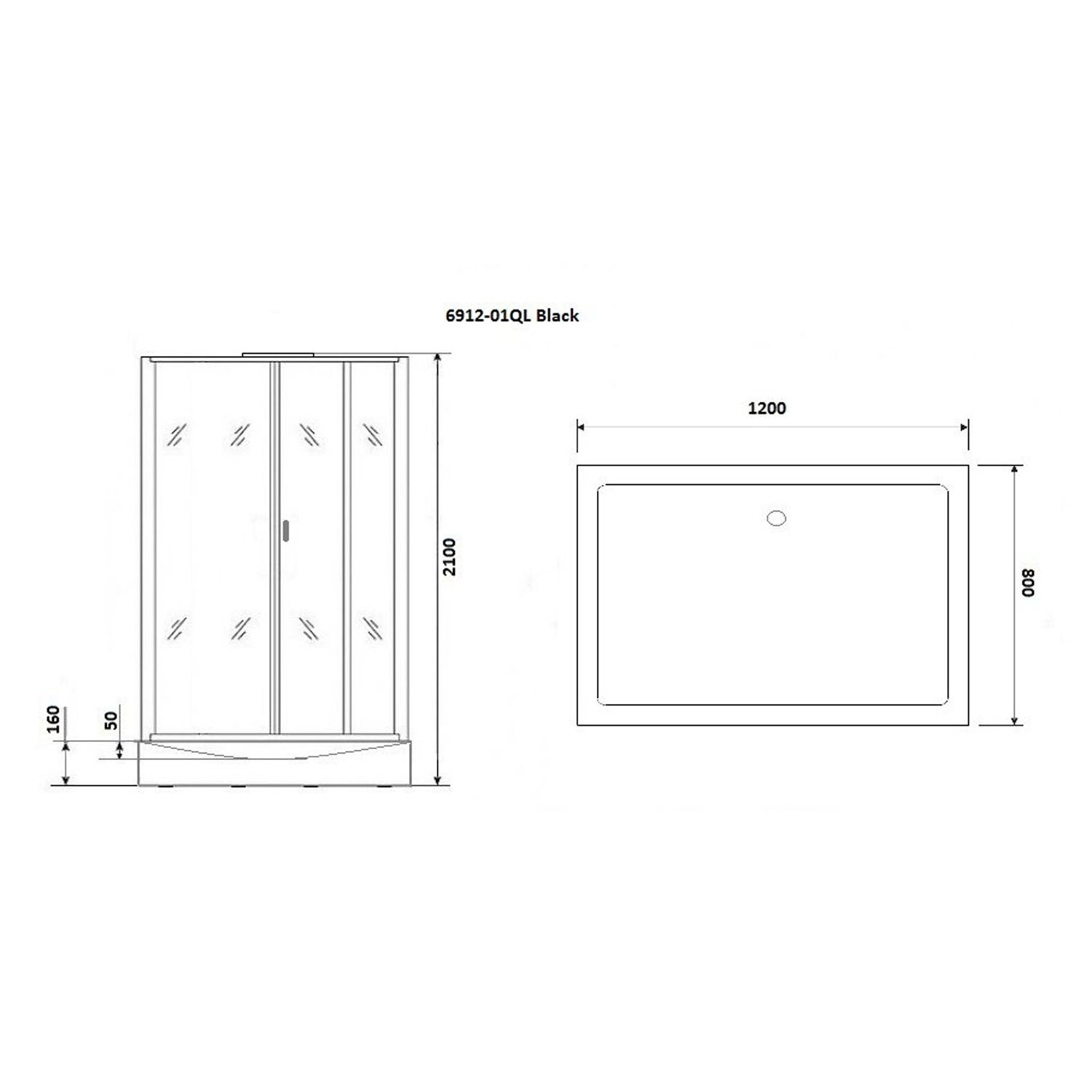 Душевая кабина Niagara Premium NG-6912-01Q L BLACK 120х80, левая, стекло тонированное, профиль черный матовый, с крышей - фото 1