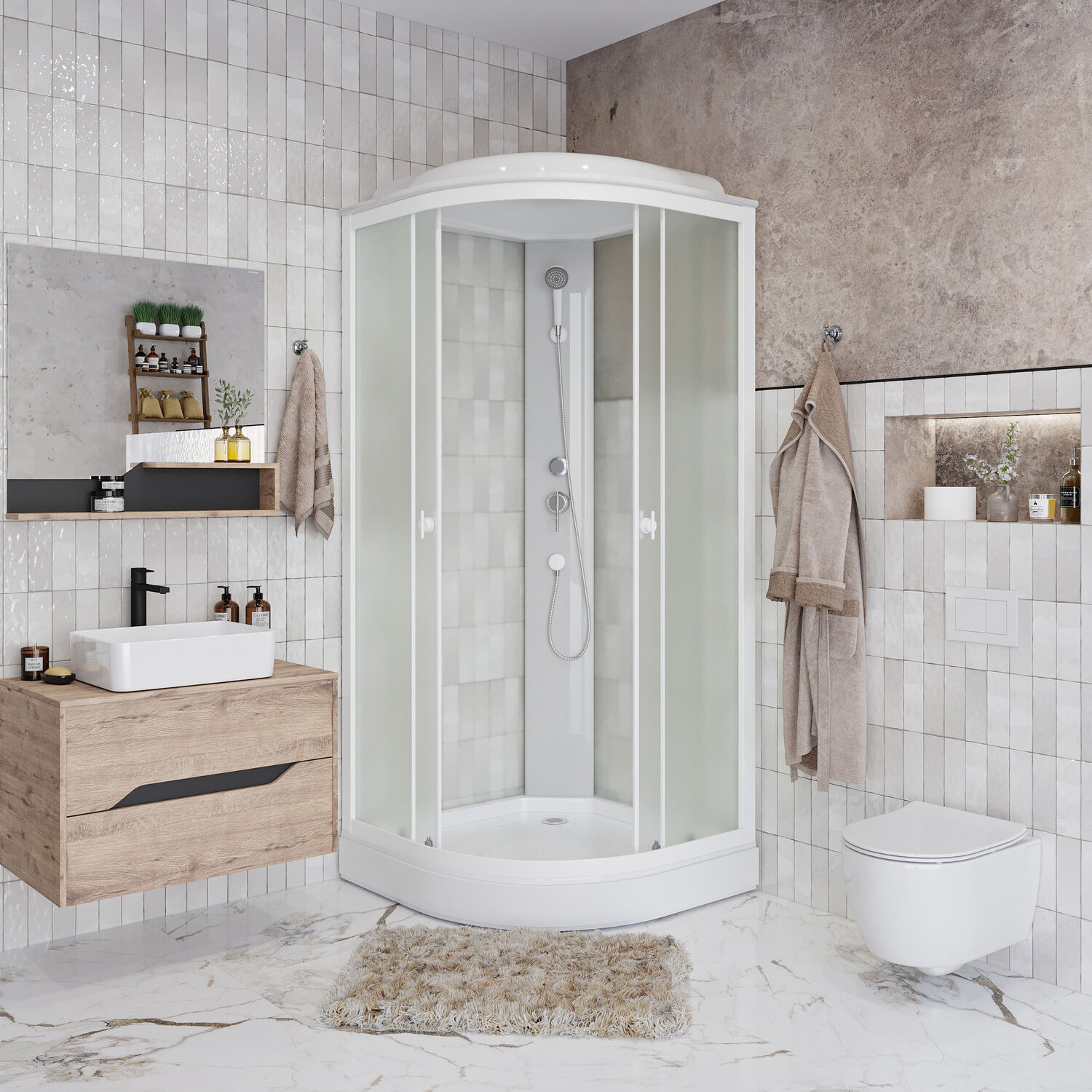 Душевая кабина Niagara Promo P100/13/MT 100х100, стекло матовое, профиль белый, с крышей                             