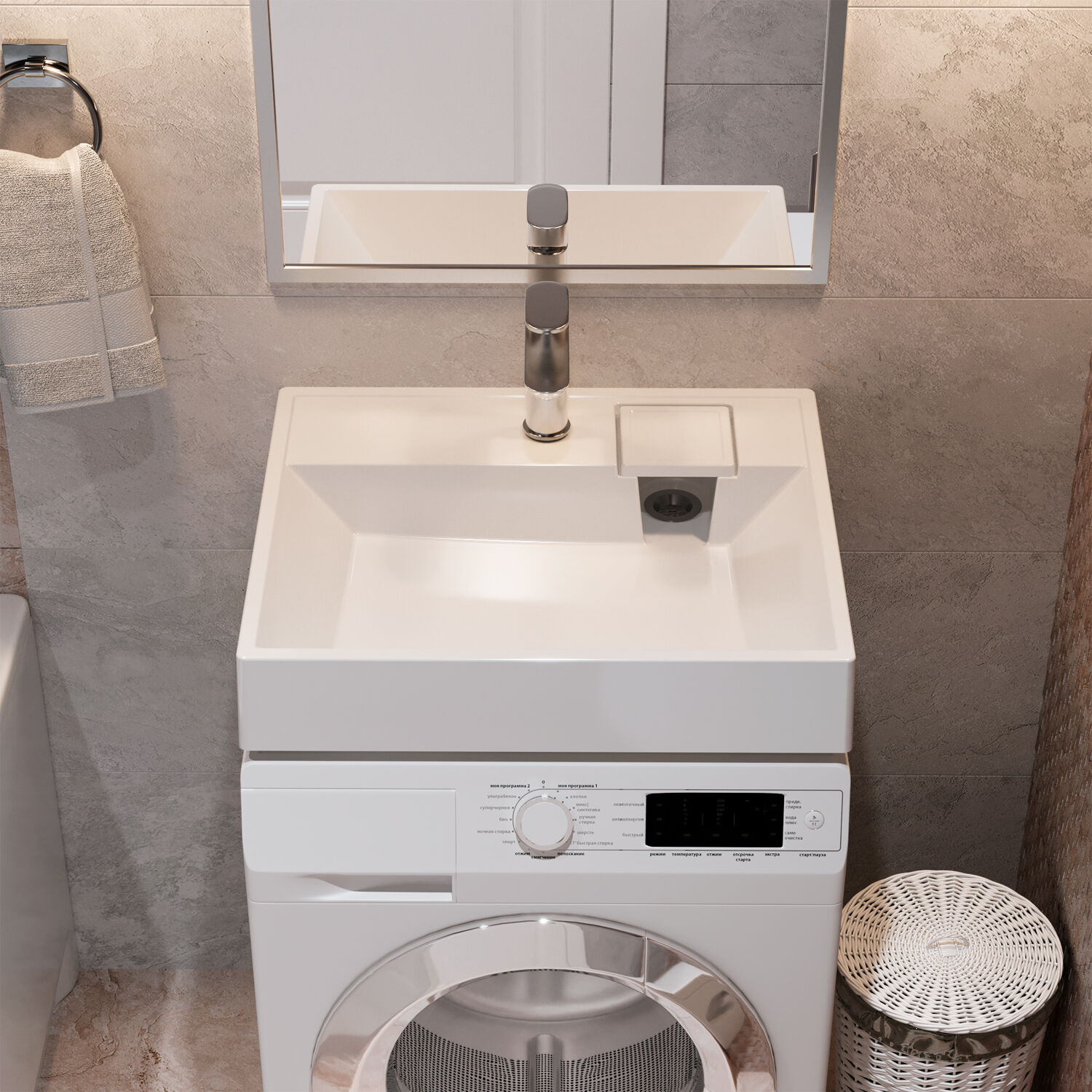 Раковина Mixline Лерон 60x50 над стиральной машиной, цвет белый - фото 1