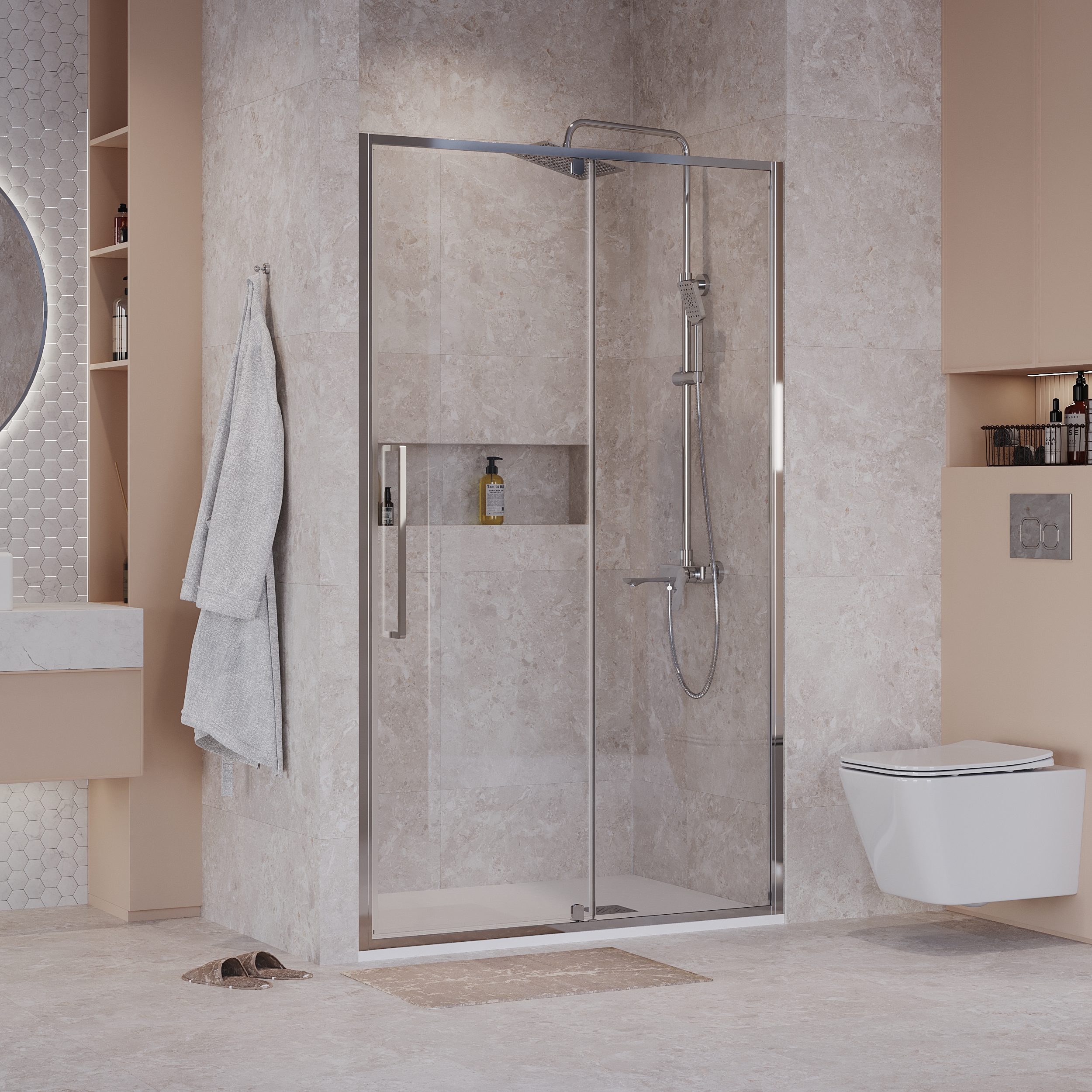 Душевая дверь Niagara Nova NG-66-12A 120x195, стекло прозрачное, профиль хром