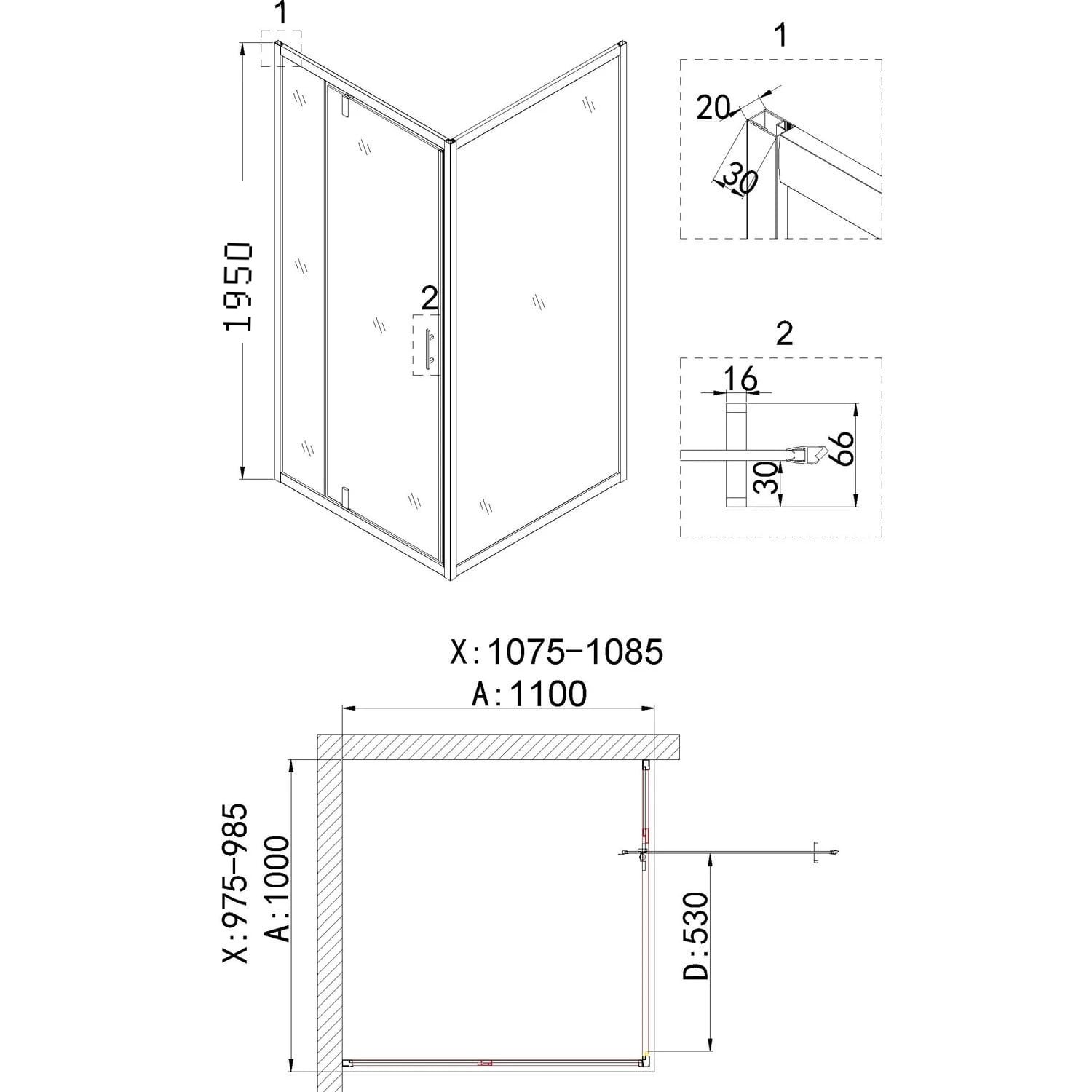 Душевой уголок Niagara Nova NG-43-10AG-A110G 100x110, стекло прозрачное, профиль холодное золото - фото 1