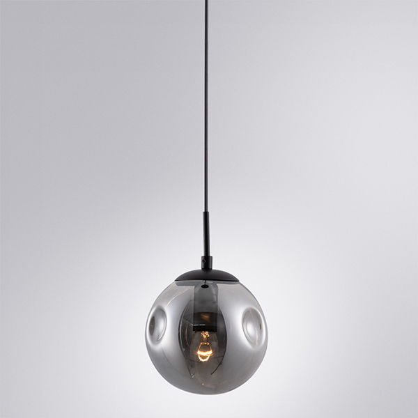 Подвесной светильник Arte Lamp Tureis A9915SP-1BK, арматура черная, плафон стекло дымчатое, 15х15 см - фото 1