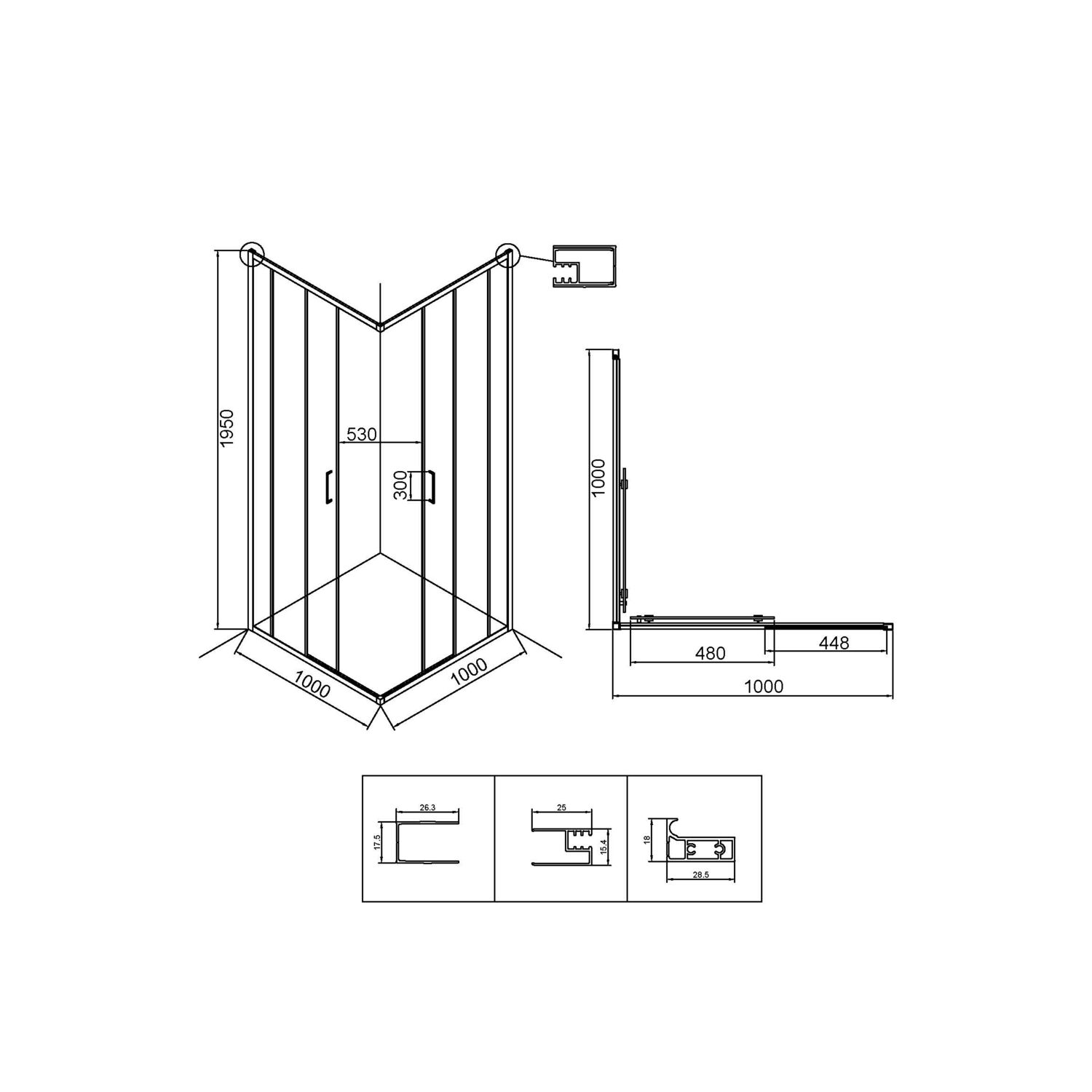 Душевой уголок Niagara Nova NG-6836-100BL 100х100, стекло прозрачное, профиль черный матовый - фото 1