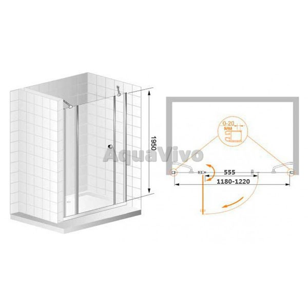 Душевая дверь Cezares ELENA-W-B-13-30+60/30-C-Cr 120, стекло прозрачное, профиль хром
