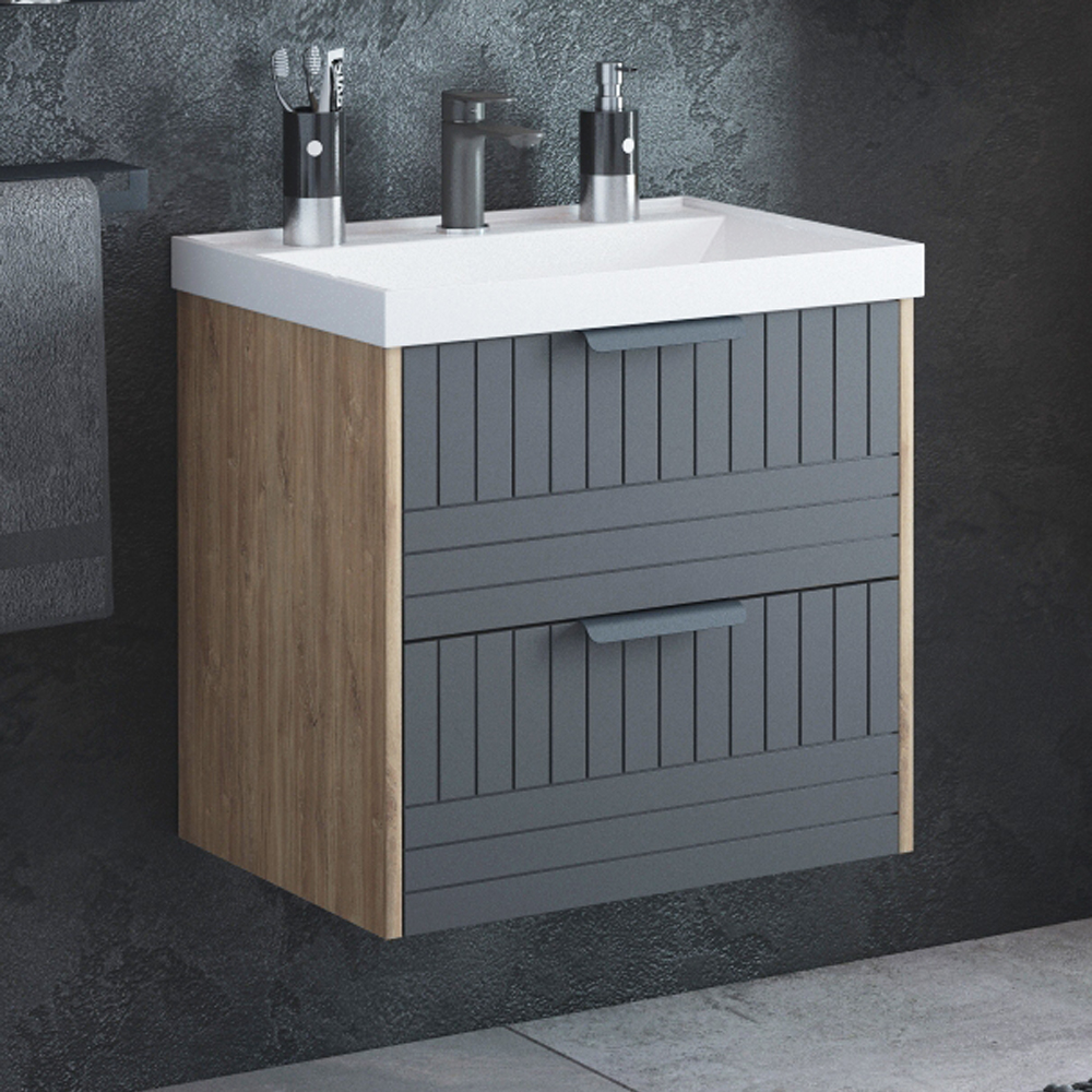 Тумба под раковину Corozo Инди 60, подвесная/напольная, цвет дуб канзас/графит