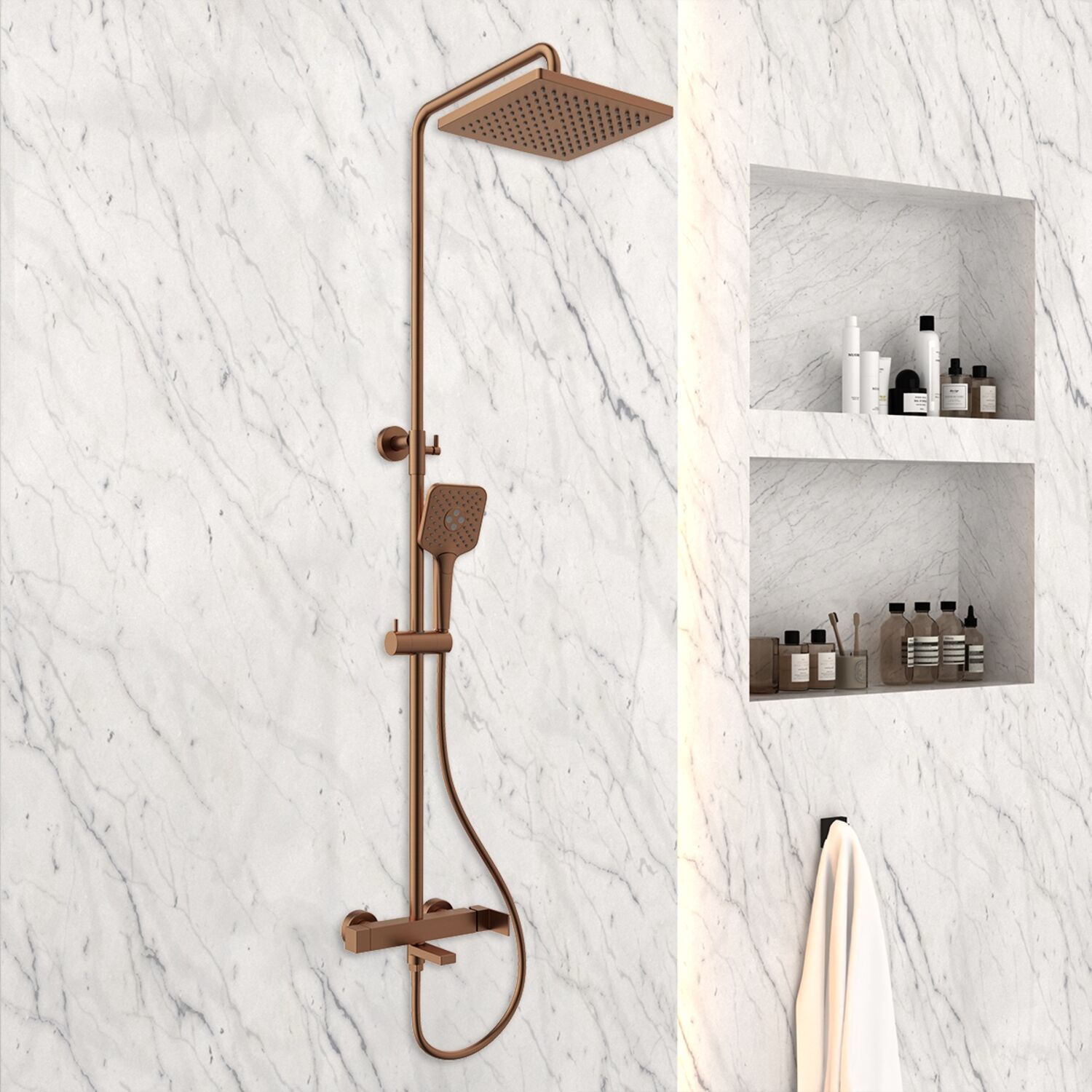 Душевая стойка Vincea Cube VSFS-1C1BC, с верхним душем, смесителем, цвет брашированная медь - фото 1