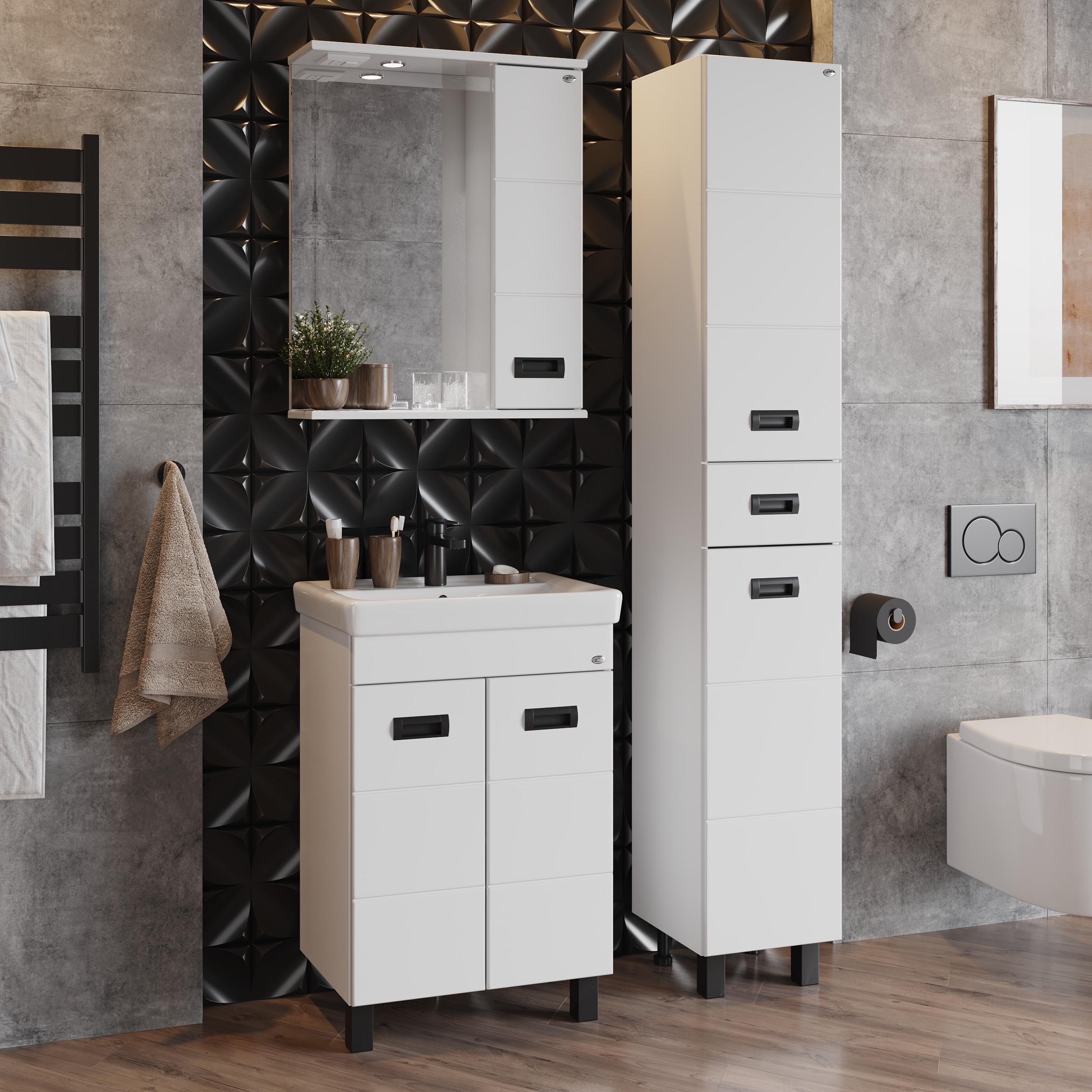 Мебель для ванной Оника Балтика-Квадро Black 60, цвет белый / черный - фото 1