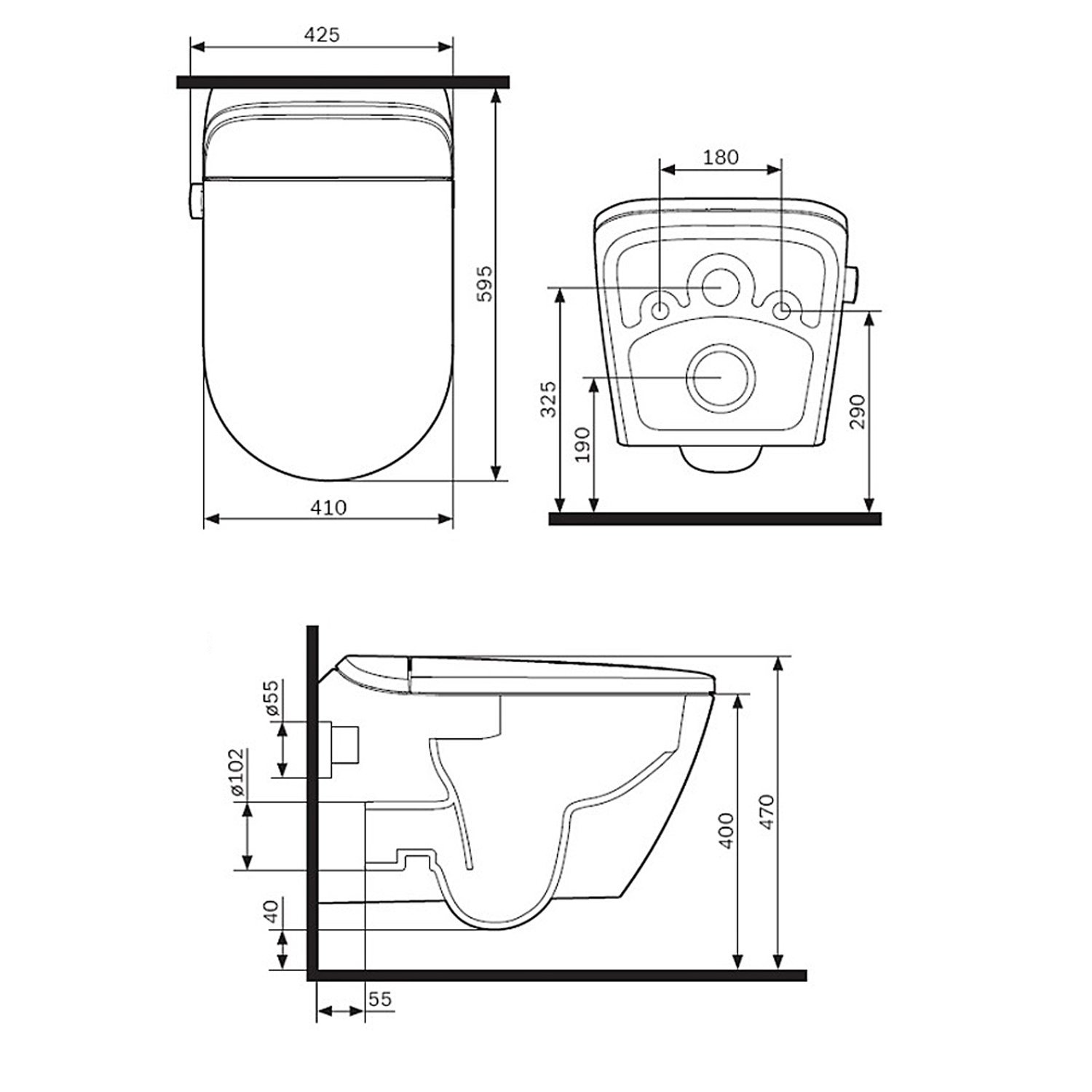 Унитаз AM.PM Sensation CCC301700SC подвесной, безободковый, с интегрированным электронным биде TouchReel, цвет белый