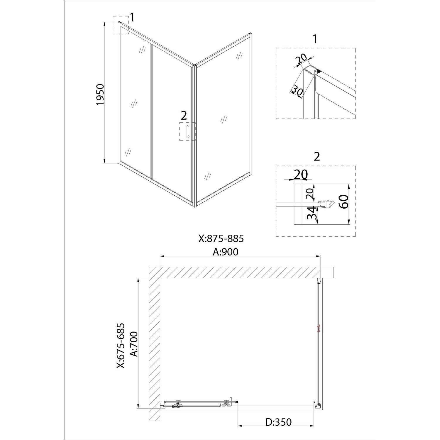 Душевая дверь Niagara Nova NG-82-9AB 90х195, стекло прозрачное, профиль черный матовый - фото 1