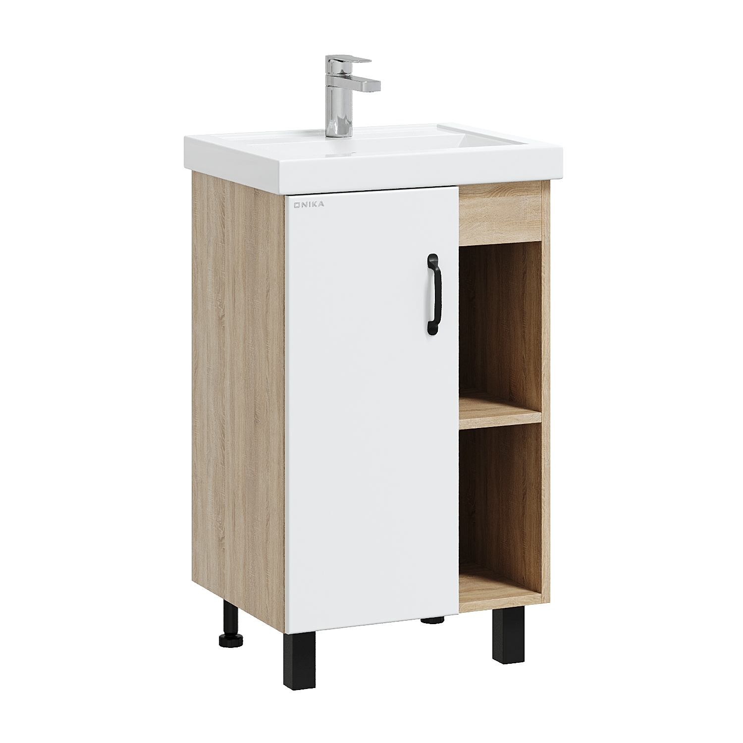 Тумба под раковину Оника Тимбер 50, напольная, цвет белый матовый / дуб сонома - фото 1