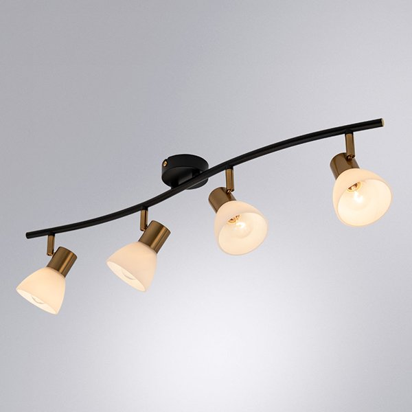 Спот Arte Lamp Falena A3117PL-4BK, арматура черная / бронза, плафоны стекло белое, 73х9 см - фото 1