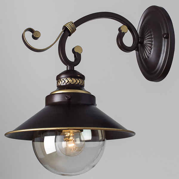 Бра Arte Lamp Grazioso A4577AP-1CK, арматура коричневая / золото, плафон стекло прозрачное, 17х28 см