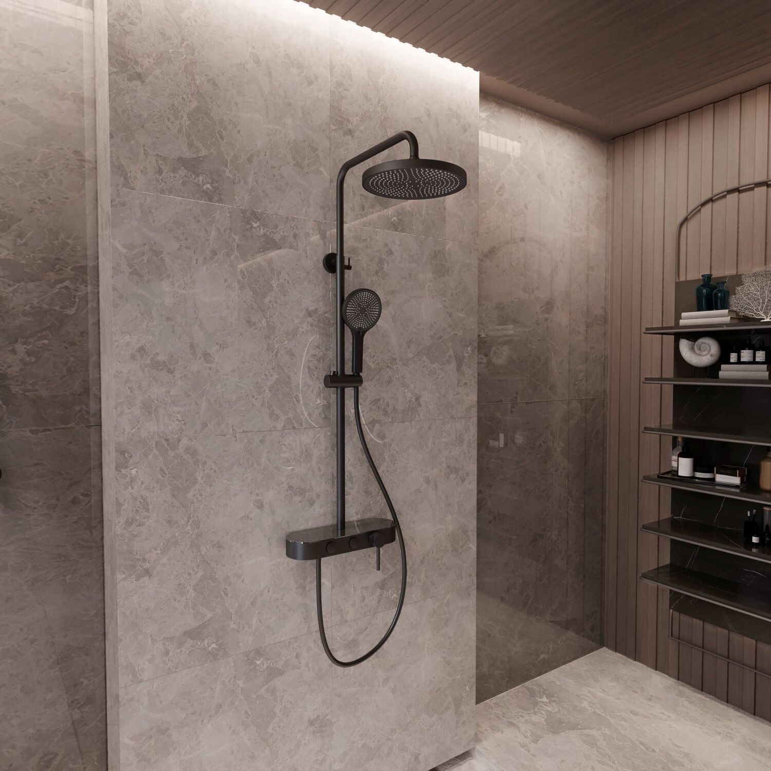 Душевая стойка Vincea VSFS-402MB, с верхним душем, смесителем, цвет черный - фото 1