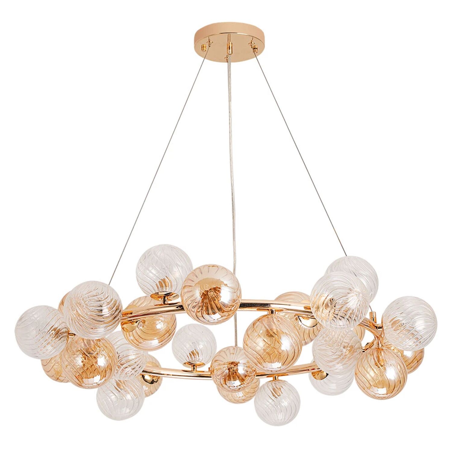 Подвесная люстра Arte Lamp Etereo A5261LM-25GO, арматура золото, плафон стекло янтарное/прозрачное