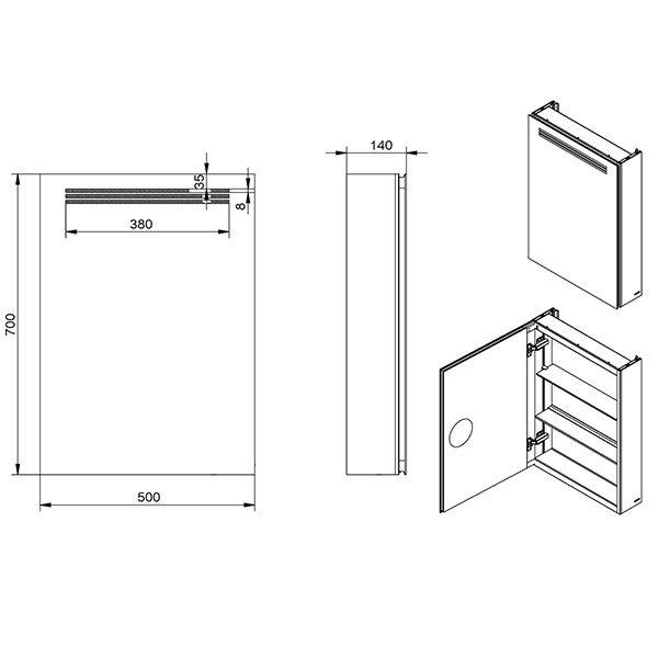 Шкаф-зеркало Esbano ES-2402 50x70, LED-подсветка, увеличение, розетка, инфракрасный выключатель - фото 1