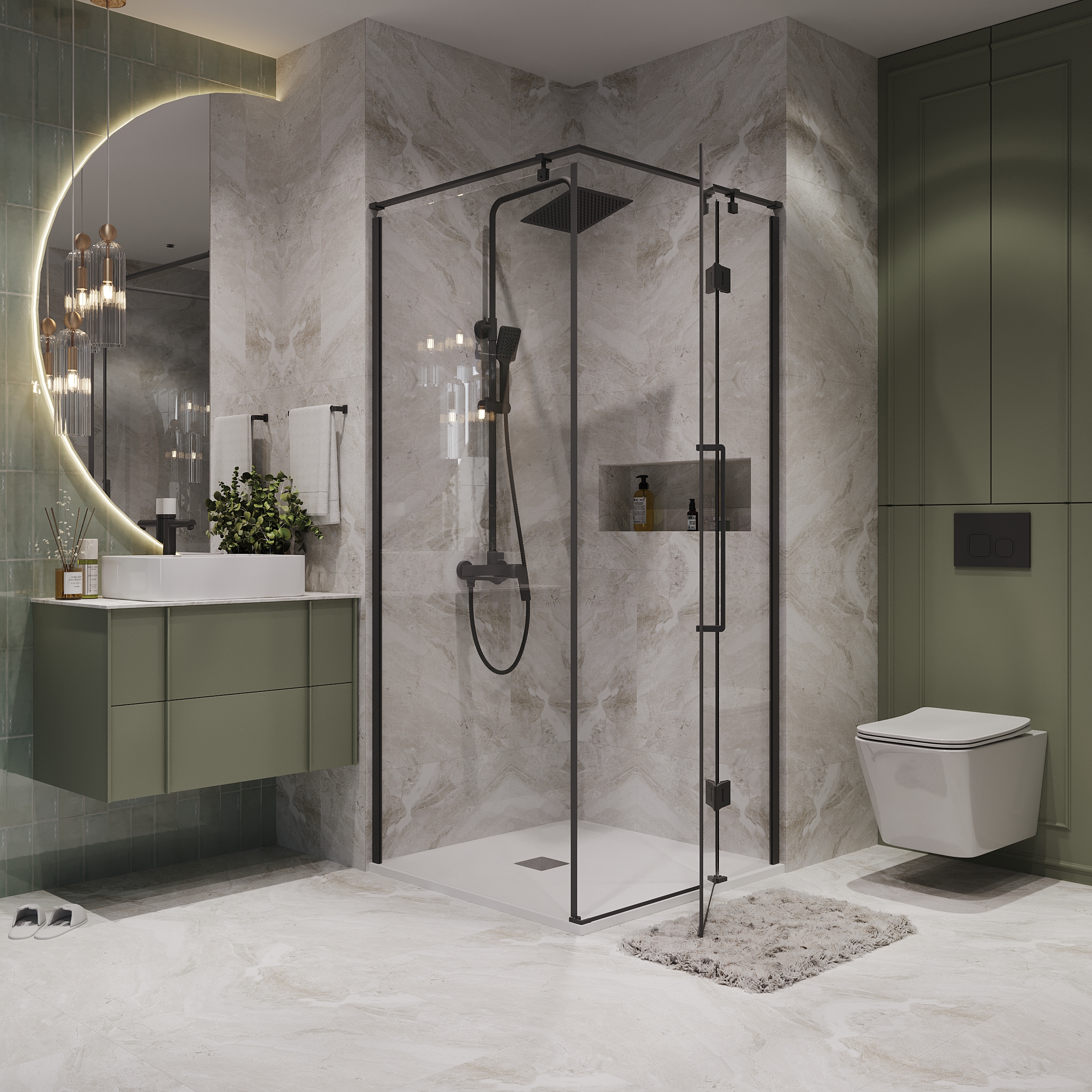 Душевой уголок Niagara Nova NG-6832-34 Black 100x100, стекло прозрачное, профиль черный матовый - фото 1