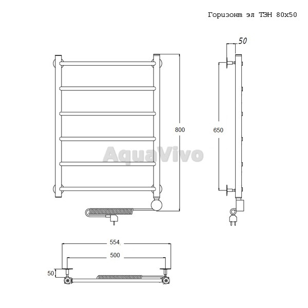 Полотенцесушитель Тругор Горизонт эл ТЭН 80x50 электрический - фото 1