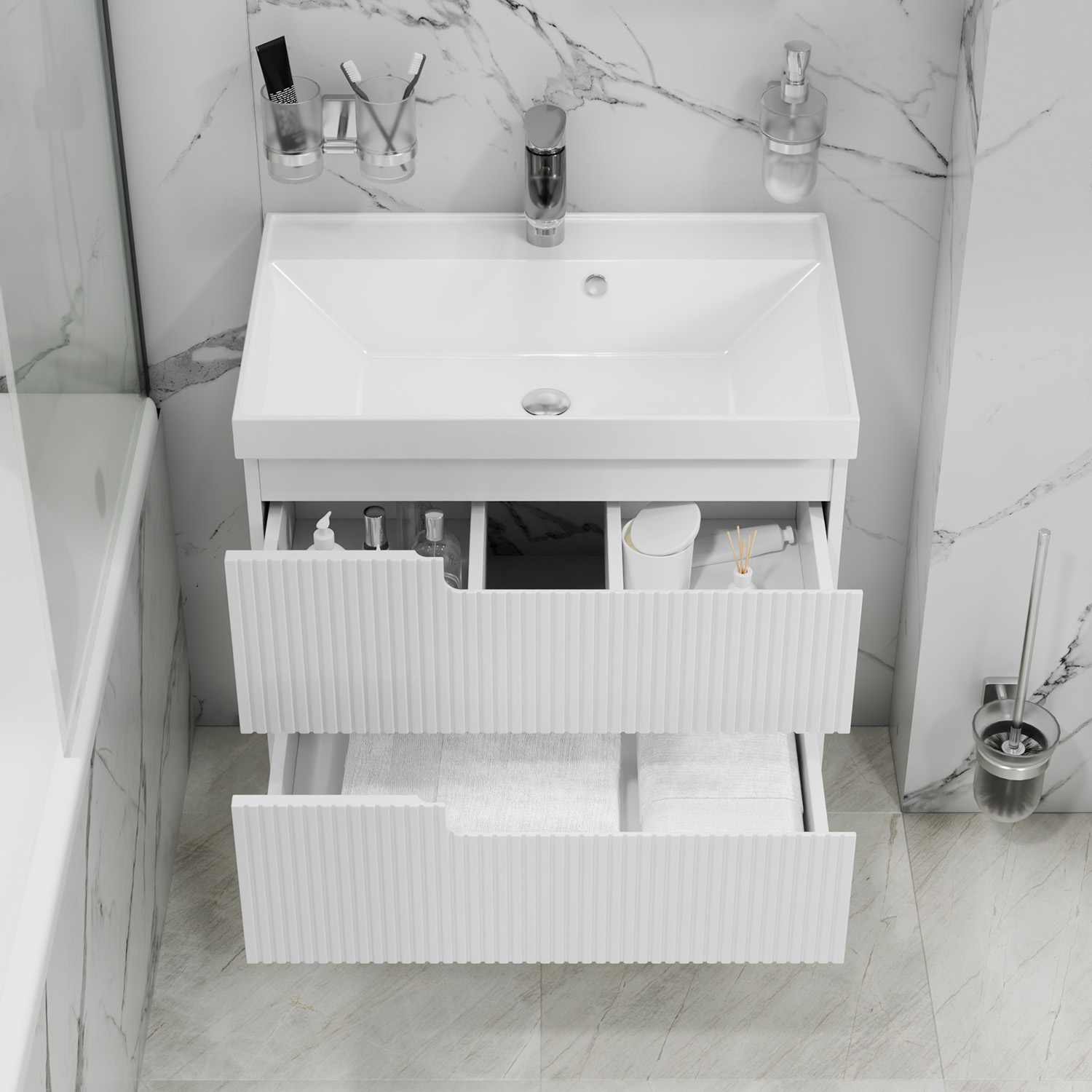 Тумба под раковину Санта Альтаир 70, подвесная, 2 ящика, цвет белый глянец - фото 1