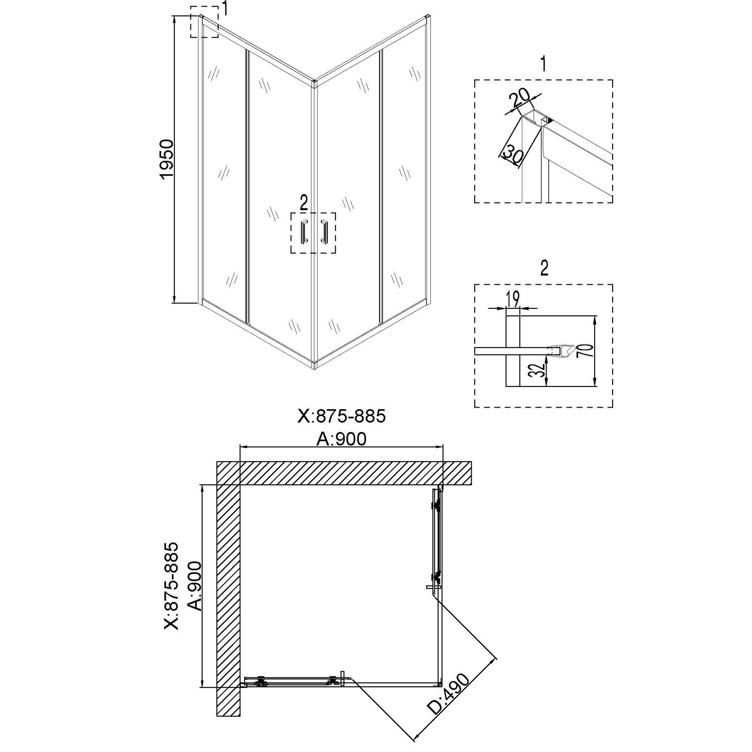 Душевой уголок Niagara Nova NG-6608-08 90x90, с поддоном, стекло прозрачное, профиль хром - фото 1