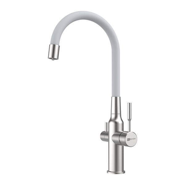 Смеситель Lemark Expert LM5083S White для кухни, под фильтр, цвет сталь / белый