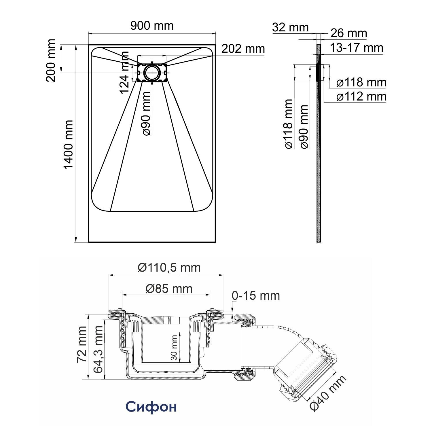 Поддон для душа WasserKRAFT Main 41T36 140x90, стеклопластик (SMC), цвет белый - фото 1