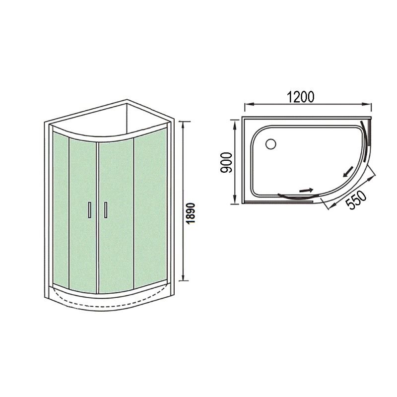 Душевой уголок Weltwasser WW500 С 120/90/189 L/R 120х90, стекло прозрачное, профиль хром матовый - фото 1