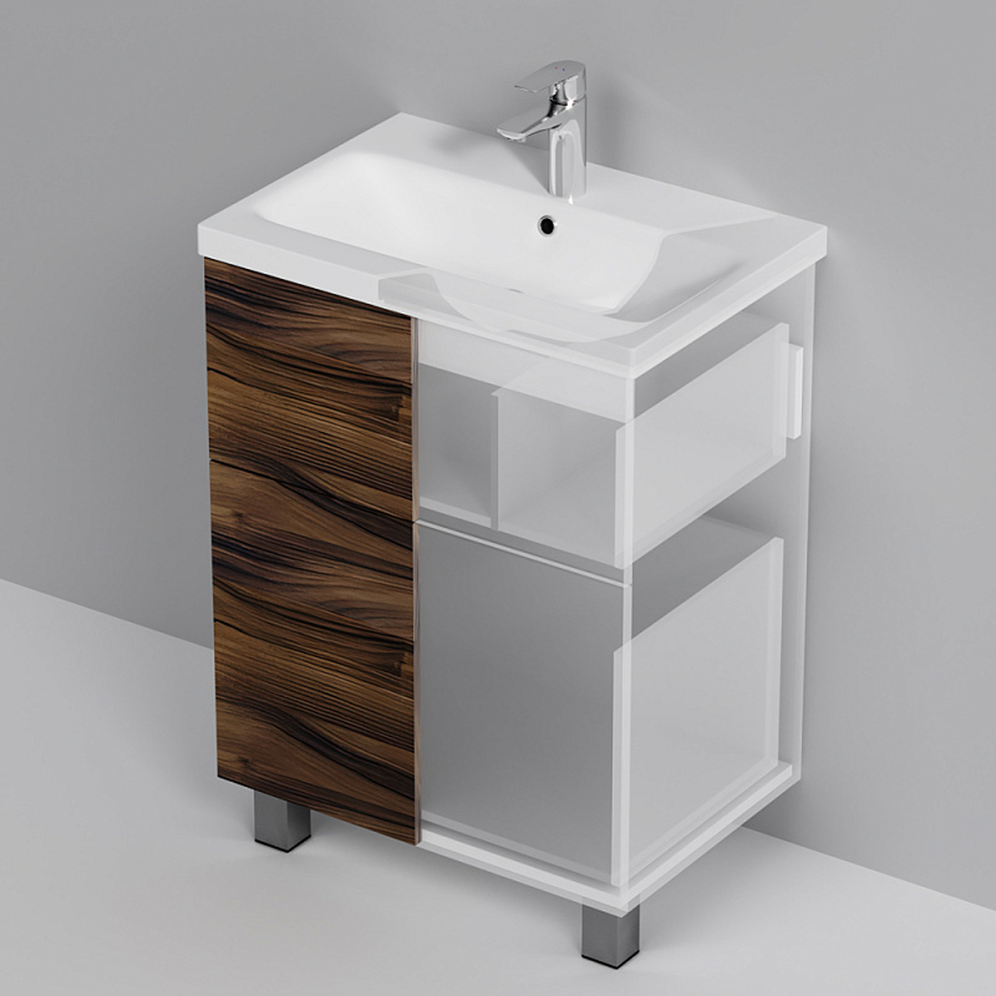 Тумба под раковину AM.PM Gem 60 напольная, 2 ящика, цвет орех - фото 1