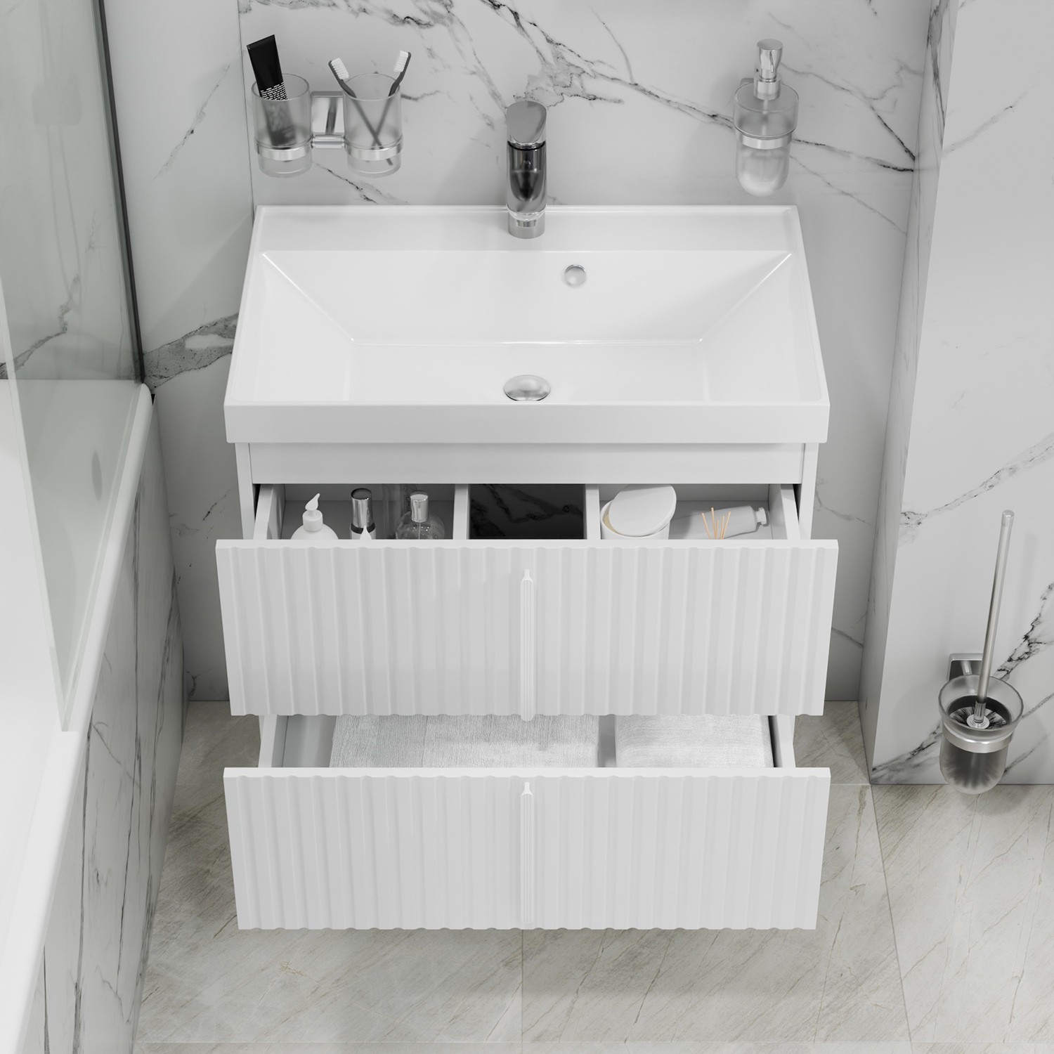 Тумба под раковину Санта Юпитер 70, подвесная, 2 ящика, цвет белый глянец - фото 1