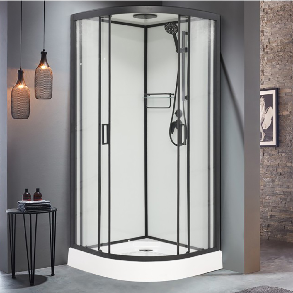 Душевая кабина Frank F400 Black 100х100, с полотенцедержателем, стекло прозрачное, профиль черный