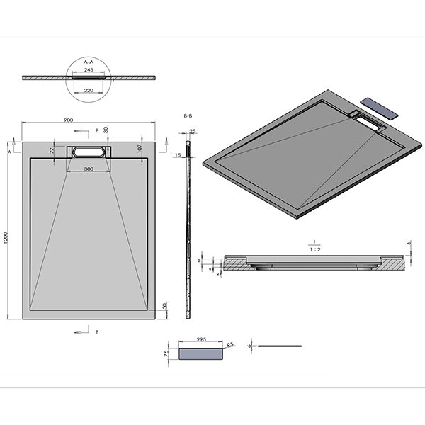 Поддон для душа Vincea VST-4SRL 120x90, искусственный камень, цвет антрацит - фото 1