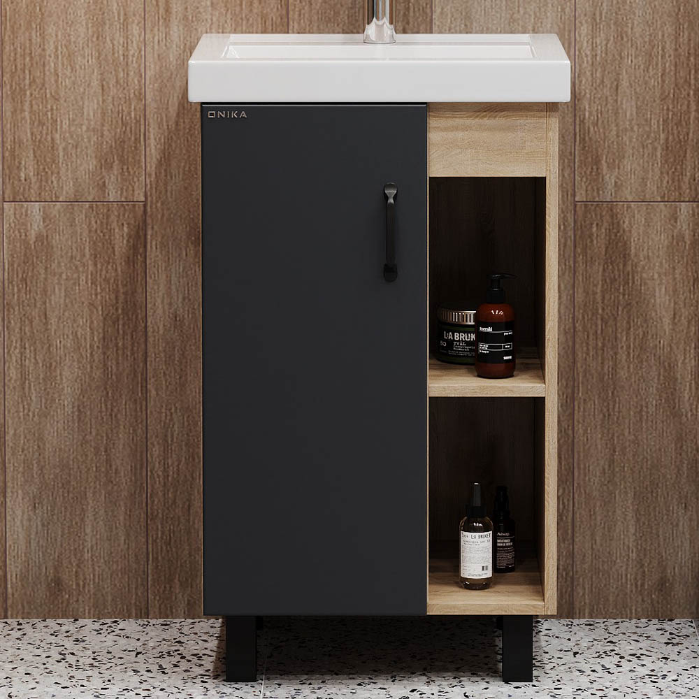 Мебель для ванной Оника Тимбер 50, напольная, цвет серый матовый / дуб сонома - фото 1