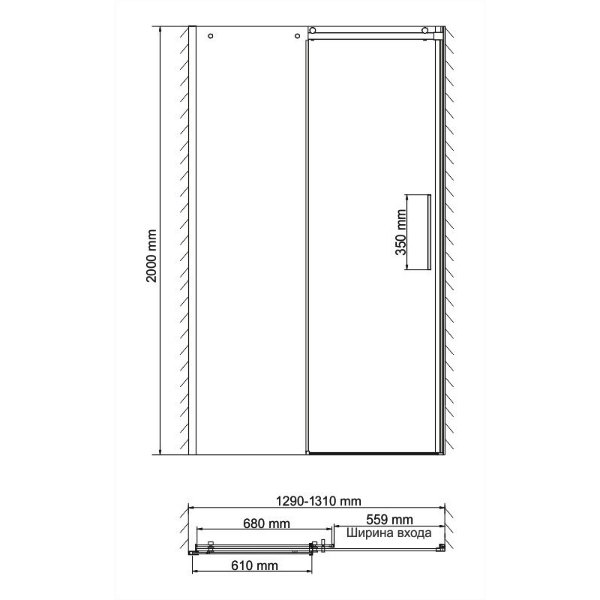 Душевая дверь WasserKRAFT Dinkel WasserSchutz 58R30 130x200, стекло прозрачное, профиль серебристый - фото 1