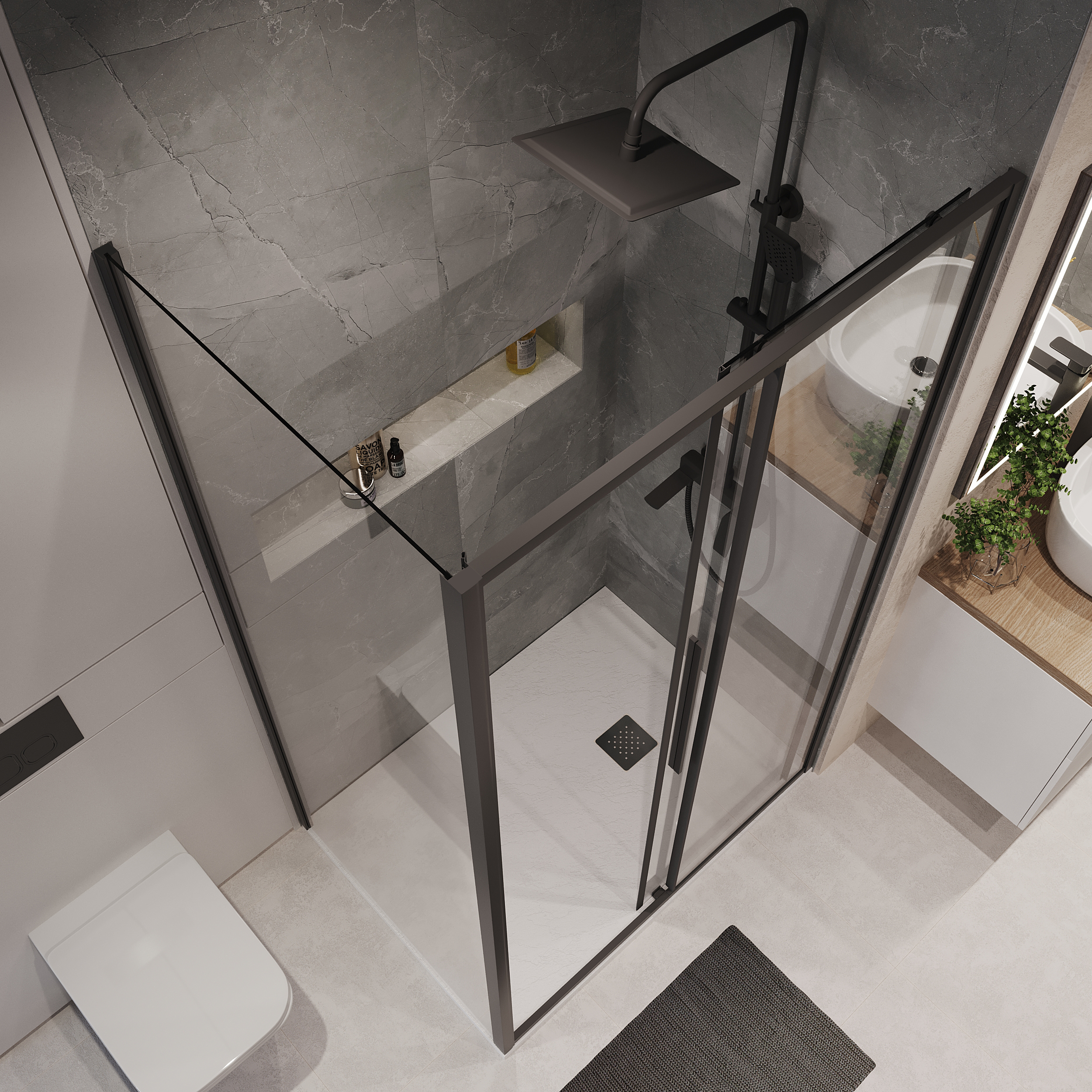 Душевой уголок Niagara Nova NG-84-14AB-A100B-34 140x100, стекло прозрачное, профиль черный матовый - фото 1