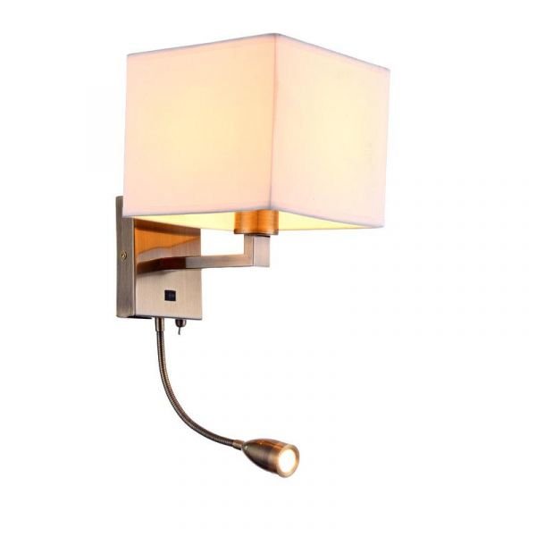 Бра Arte Lamp Hall A9249AP-2AB, арматура бронза, плафон ткань белая, 23х25 см