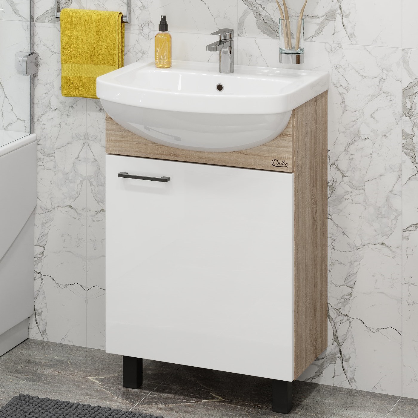 Тумба под раковину Оника Эко 52 Black, напольная, цвет белый / дуб сонома - фото 1