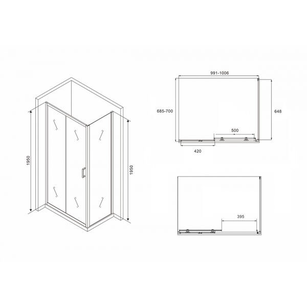 Душевой уголок Abber Schwarzer Diamant AG30100B-S70B 100x70, стекло прозрачное, профиль черный - фото 1