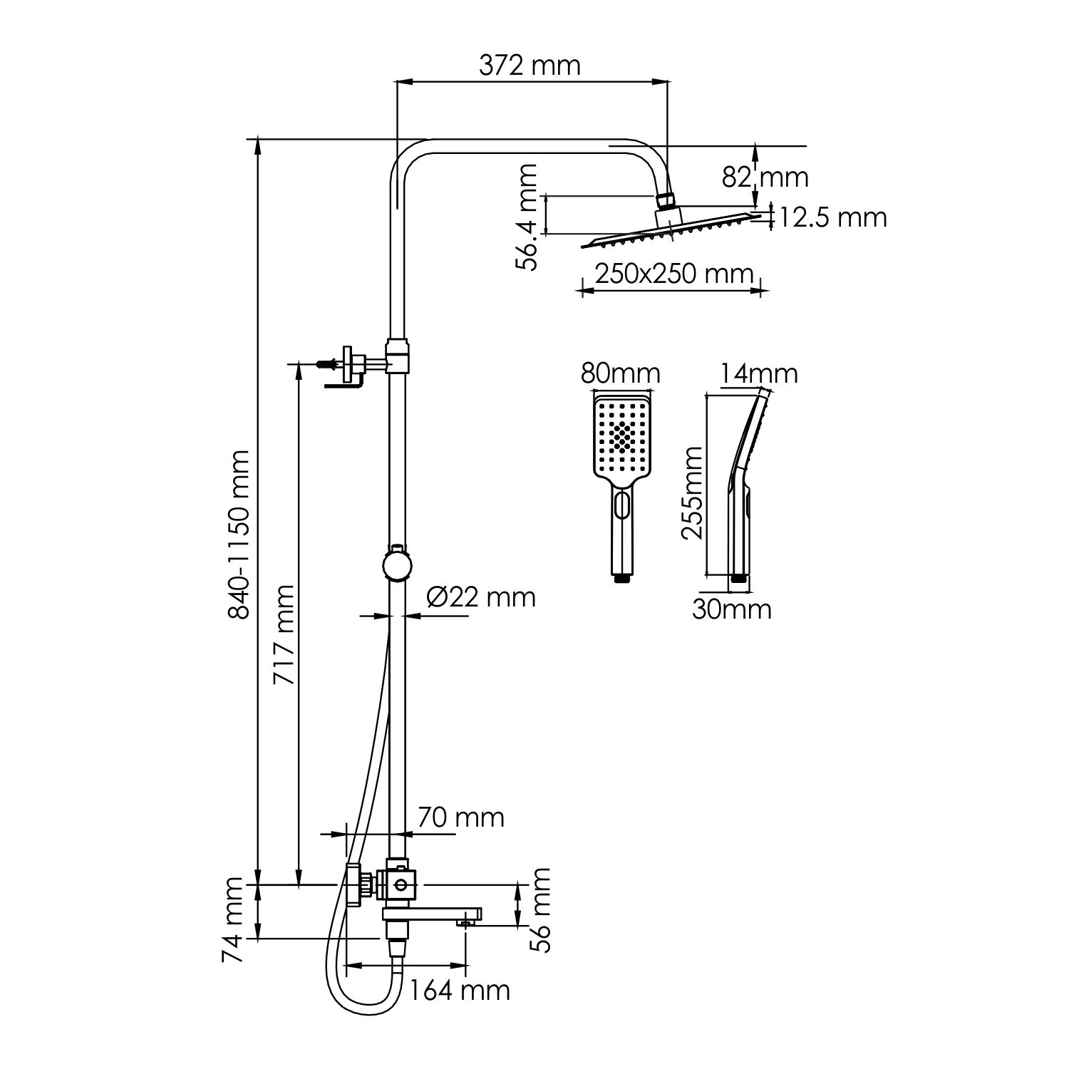 Душевая стойка WasserKRAFT A299.255.130.BM Thermo, с верхним душем, термостатическим смесителем, цвет черный - фото 1