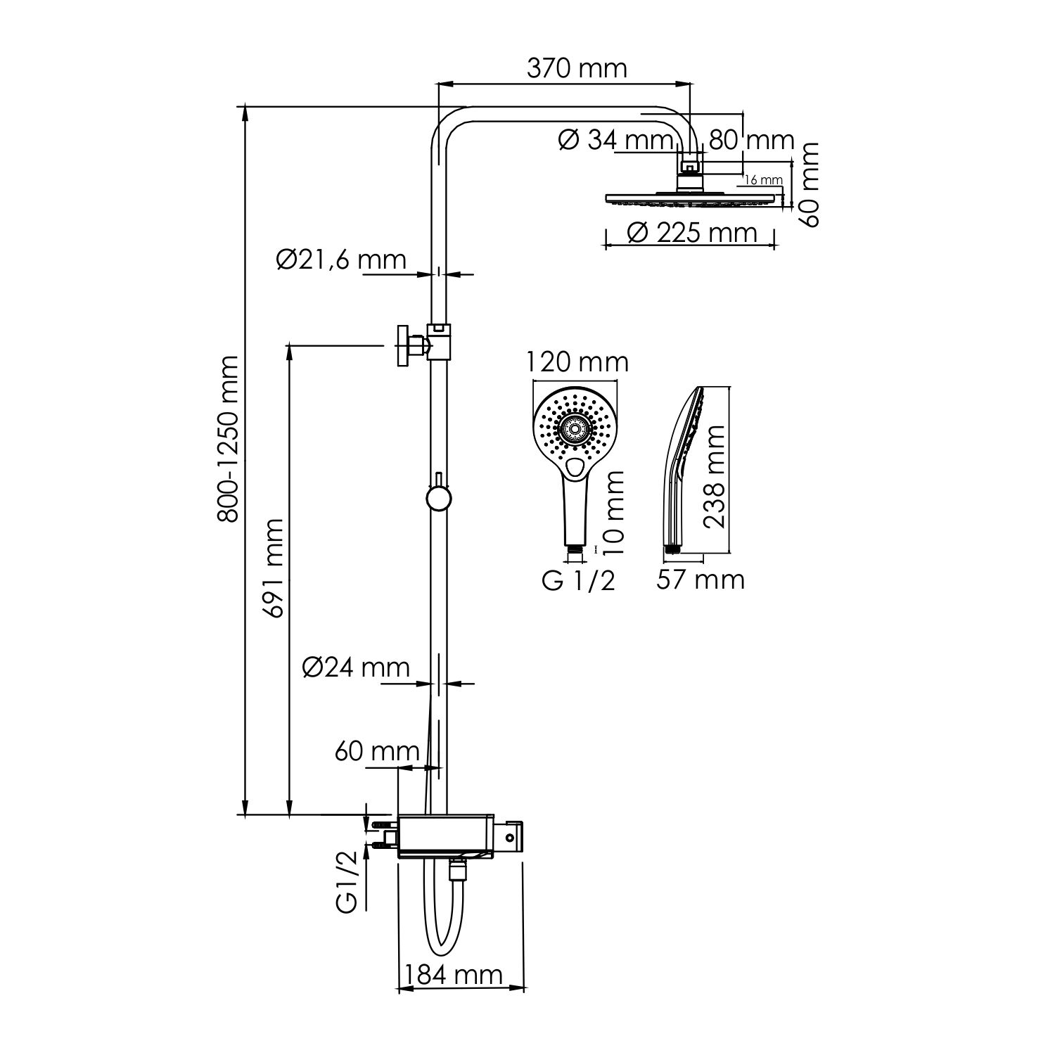 Душевая стойка WasserKRAFT A113.067.101.CH Thermo, с верхним душем, термостатическим смесителем, цвет хром - фото 1