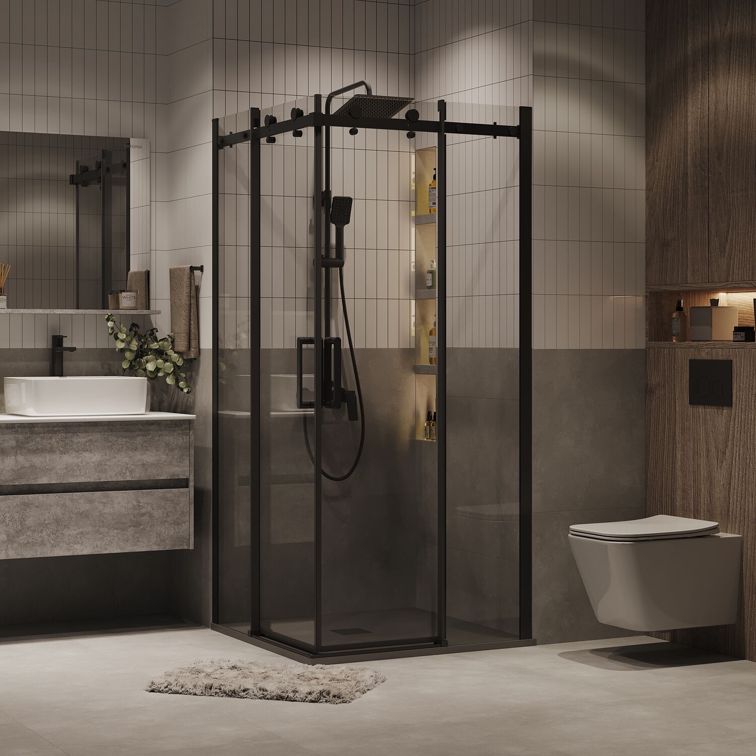 Душевой уголок Grossman Classic 80х80, стекло прозрачное, профиль черный матовый - фото 1